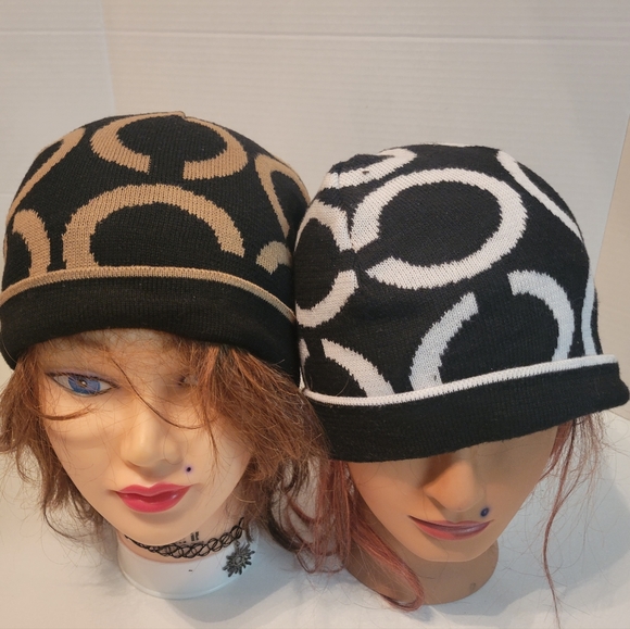 C logo beanie brown and cream and black and white. - Picture 1 of 5